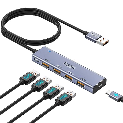 USB Hub 3.2, TSUPY USB Splitter 10Gbps 4 USB 3.2 Ports with 4ft Extension Cable,Ultra-Slim Aluminium USB 3.2 Gen 2 HUB Fast Data Transfer USB Port Extender for MacBook,Chromebook,Mobile HDD,Laptops - size: 10Gbps 4 USB 3.2 Ports Aluminium