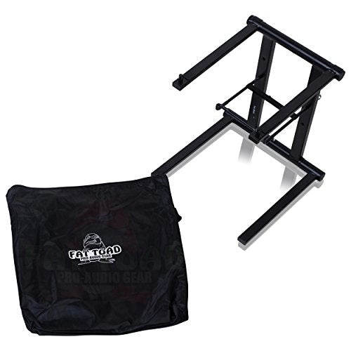Fat Toad Folding DJ Laptop Stand (QuickNEST Series) with Sub-Tray Shelf – TableTop Rack For Mixer, iPad, Controller, Tablet, Stage Booth or Studio Use