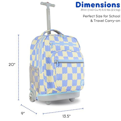 J World Sundance Laptop Rolling Backpack for Girls Boys. Roller Bookbag with Wheels, 20 Inch, Wiggle Blue - color: Wiggle Blue