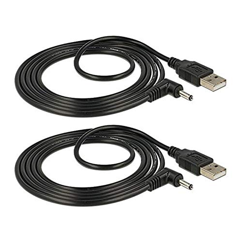 TENINYU USB 2.0 A Male to Right Angled 90 Degree DC 3.5x1.35 mm 5 Volt 24AWG DC Barrel Jack Power Cable 3FT, Black (Max 2.5 Ampere, Center PIN Positive), 2 Pack
