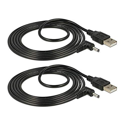 TENINYU USB 2.0 A Male to Right Angled 90 Degree DC 3.5x1.35 mm 5 Volt 24AWG DC Barrel Jack Power Cable 3FT, Black (Max 2.5 Ampere, Center PIN Positive), 2 Pack