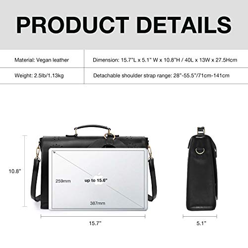ECOSUSI Women's Briefcase Vegan Leather Laptop Bag for Work Shoulder Computer Satchel Bag with Detachable Bow - color: L-black