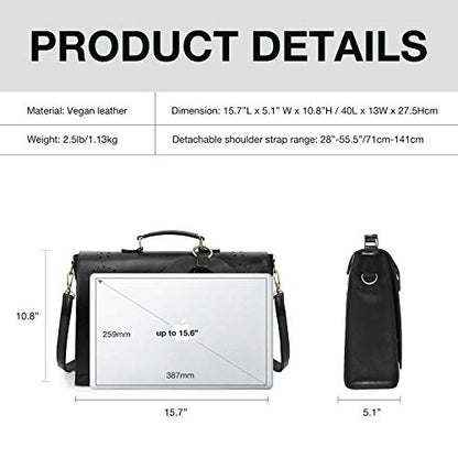 ECOSUSI Women's Briefcase Vegan Leather Laptop Bag for Work Shoulder Computer Satchel Bag with Detachable Bow - color: L-black