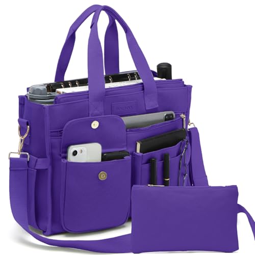 Large Canvas Tote Bag Set for Women, Work Teacher College Travel Shoulder Handbags, Crossbody Laptop Purse - color: Purple, size: Medium - Fits 14" Laptop
