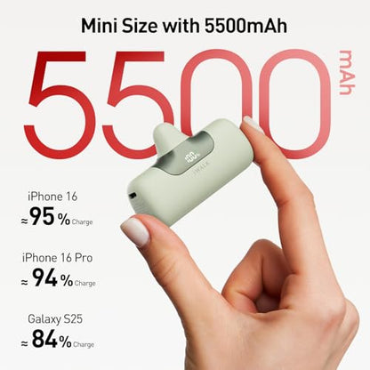iWALK Portable Charger 5500mAh Next-Gen Small Power Bank 22.5W Fast Charging Battery USB-C Portable Phone Charger for iPhone 17/16/15 17 Plus 17 Pro Max iPad, Samsung Galaxy S25 S24 S23 Android, Green - color: Green