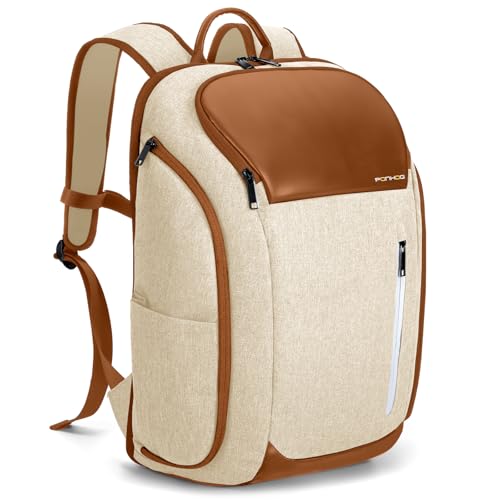 Ponhog 17 Inch Laptop Backpack for Men Beige | Business Travel Anti-Theft Backpack with USB Charging Port, Water Resistant Computer Bag for Work College Weekender - color: C-beige, size: 17 Inch