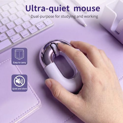 Travel Mouse Purple Wireless Mouse for Laptop Bluetooth Silent Mouse | Rechargeable Portable Cute Donut Mice Dual Mode & 2.4G, 1200 DPI for Mac, iPad, PC - color: Purple