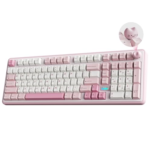 YUNZII B98 PRO QMK/VIA Wireless Mechanical Gaming Keyboard,96% Layout with Numpad and Cute Cat Knob, BT/2.4G/USB-C,Linear Switch Hot Swap Gasket,RGB for Win/Mac (Pink, Milk V2 Linear Switch) - color: Pink, size: Milk V2 Linear Switch