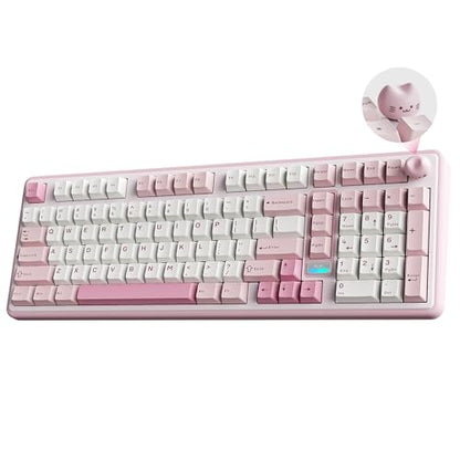 YUNZII B98 PRO QMK/VIA Wireless Mechanical Gaming Keyboard,96% Layout with Numpad and Cute Cat Knob, BT/2.4G/USB-C,Linear Switch Hot Swap Gasket,RGB for Win/Mac (Pink, Milk V2 Linear Switch) - color: Pink, size: Milk V2 Linear Switch