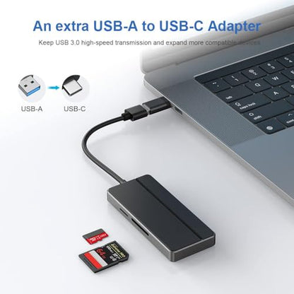 Orlian 5-in-1 USB 3.0 Hub Adapter Hub, with 3 USB 3.0 Ports, SD and microSD Card Reader, USB A to USB C Adapter, for MacBook Pro, iMac, XPS, Surface Pro, S20, S10[Charging NOT Supported]