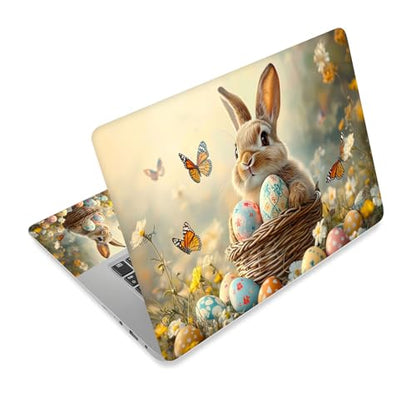 Universal Laptop Skin Sticker Decal,15.6 Inch Laptop Vinyl Cover for 13" 14" 15.6" Laptop,Scratch-Resistant Waterproof Protector Wrap,Reusable with Wrist Pads,Bunny with Eggs and Butterflies - color: Bunny with Eggs and Butterflies
