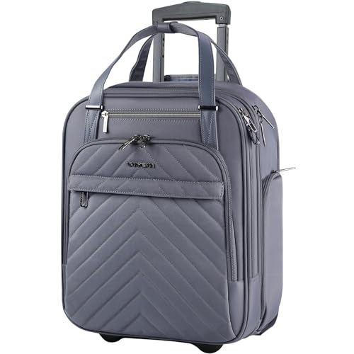 VANKEAN Carry On Underseat 16-inch Multi-functional Underseater Lightweight Overnight Suitcase with Wheels, Roller Case for Men Women Travel Business, Dark Grey - color: Dark Grey