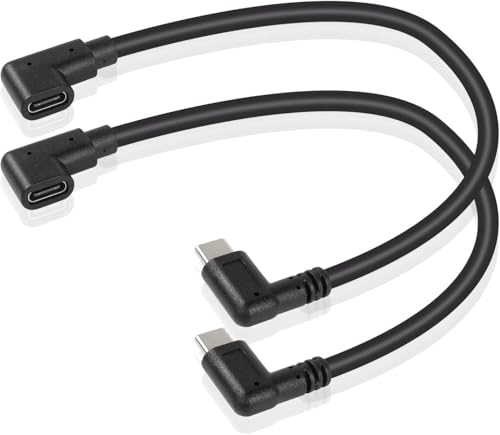 GINTOOYUN USB C Extension Cable, Right Angle Male to Female, 0.3m, Black, Supports PD60W Fast Charging, Compatible with Laptops, Tablets, Mobile Phones