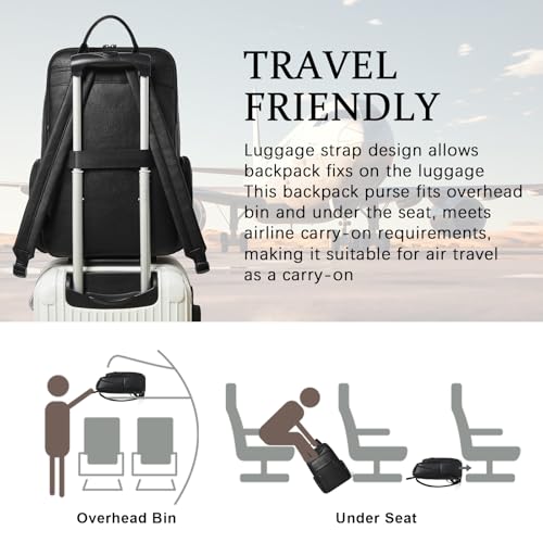 17 inch Laptop Backpack for Women, Leather Computer Backpack Purse - color: Two-tone Black
