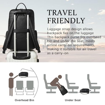 17 inch Laptop Backpack for Women, Leather Computer Backpack Purse - color: Two-tone Black