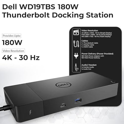 Dell WD19TBS Thunderbolt Dock Bundle - 4K Display, 1 Year Warranty, Dell Docking Station Dual Monitor with 180W Adapter, Anyhdd HDMI, DisplayPort, Thunderbolt Cable - Laptop & Computer Docking Station - style: WD19TBS Renewed