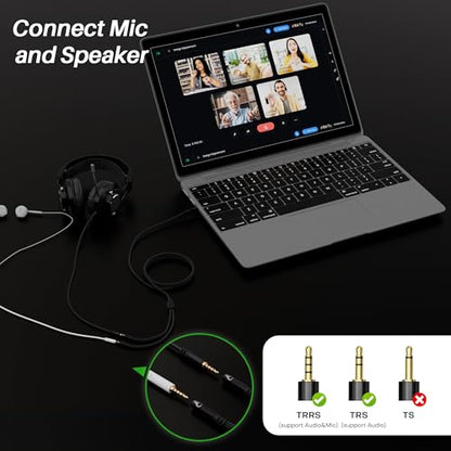 1/8inch Aux Headphone Splitter 2 Way Cable 3FT, 3.5mm 4-Pole Male to 2-Female Port Mic and Audio Stereo Y TRRS Adapter, Compatible with Headset Earphone PS4 Xbox PC Laptop MP3 players Phone Tablet - size: 3FT