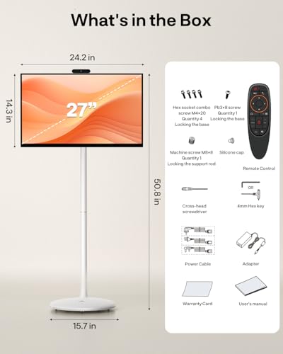 SYLVOX 27" Smart Rolling Display with Stand, Portable Touchscreen Monitor for Streaming TV Apps, Built-in 4-5H Battery, 1080P with 8MP Removable Webcam for Home, Office & Entertainment - size: 27''