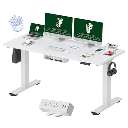 FLEXISPOT EN2 60"x24" Whole-Piece Standing Desk with Power Strip, White | Whole-Piece Desktop, Easy-Access Clamp Power Strip, Organized Cable Management, Modern Home Office Setup - color: White Top + White Frame, size: 60x24"