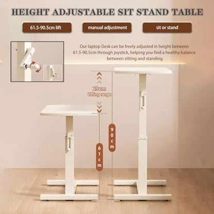 Household Compact Side Table, Laptop Desk with Hidden Casters, Mobile Computer Workstation, Height Adjustable Standing Table, Easy to Install