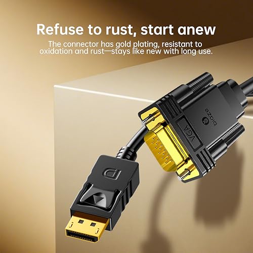 DisplayPort to VGA Cable 6ft, 1.8m DP to VGA Male-to-Male Adapter, 1080P HD Video Converter Cord for Laptop, PC to Monitor, Projector, Display