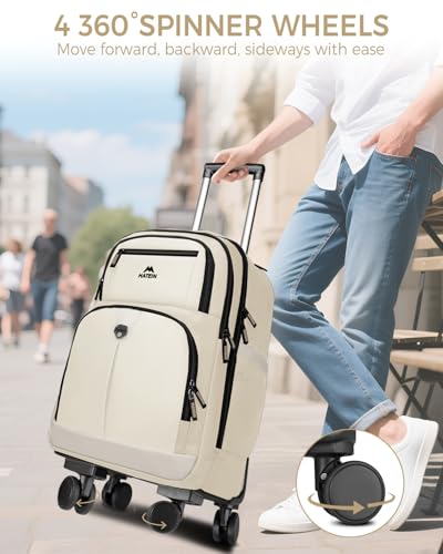 MATEIN Rolling Backpack for Women, Roller Backpack with 4 Spinner Wheels | 17 Inch Large Rolling Computer Bag with Padded Shoulder Straps, Water Resistant Wheeled Carry On Bag for Business Travel