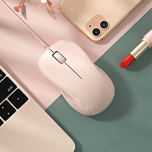 USB Silent Wired Computer Mouse with Easy Click for Office and Home, 1200DPI, Premium and Portable, Compatible with Windows PC, Laptop, Desktop, Notebook (Pink) - color: Pink