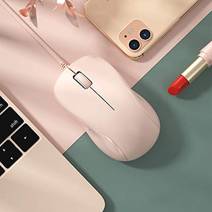 USB Silent Wired Computer Mouse with Easy Click for Office and Home, 1200DPI, Premium and Portable, Compatible with Windows PC, Laptop, Desktop, Notebook (Pink) - color: Pink