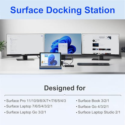 Surface Docking Station, Triple Display Dual 4K HDMI & VGA, 12-in-1 Surface Pro Dock for Microsoft Surface Pro 12/11/10/9/8/7/6/5/4/3, Surface Laptop 7/6/5/4, Surface Go/Book/Laptop Go - style: Surface Dock