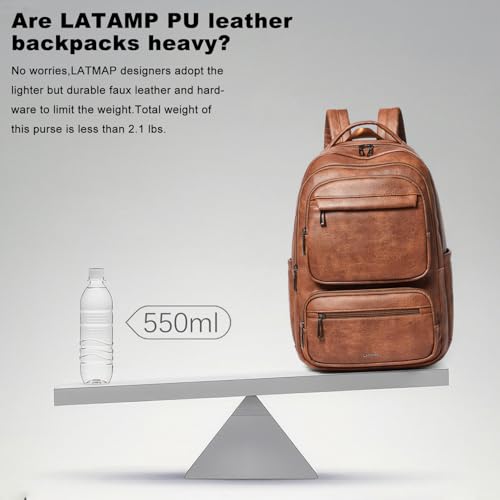 Backpack For Women Men Vegan Leather Backpack Purse Shoulder Bookbag 16 15.6 15 Inch Laptop Bag Handbags For Travel Work College Large Brown - color: Brown
