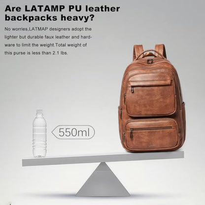 Backpack For Women Men Vegan Leather Backpack Purse Shoulder Bookbag 16 15.6 15 Inch Laptop Bag Handbags For Travel Work College Large Brown - color: Brown