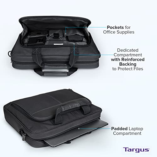 Targus 15-16 Inch Slim Lightweight Laptop Briefcase, Black - Messenger and Shoulder Bag with Padded Compartment and Trolley Strap for 16" Laptops (TCT027US) (Pack of 5) - color: Black, size: 16 inch (Pack of 5)