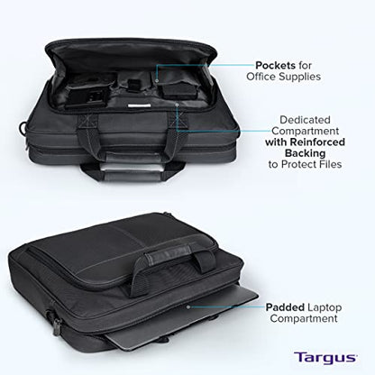 Targus 15-16 Inch Slim Lightweight Laptop Briefcase, Black - Messenger and Shoulder Bag with Padded Compartment and Trolley Strap for 16" Laptops (TCT027US) (Pack of 5) - color: Black, size: 16 inch (Pack of 5)