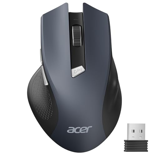 Acer Wireless Mouse for Laptop, 2.4GHz Computer Mouse 3 Adjustable 1600 DPI | Office Cordless USB Mice with USBA Receiver, 6 Buttons, Medium to Large Sized Hands Compatible with PC, Laptop, Desktop - color: Black