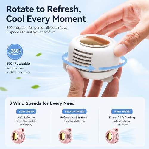 Portable Clip-On Fan, Mini Bladeless Waist Fan, 5100RPM 25dB Ultra-Quiet 3-Speed Rechargeable Small Whirlwind Fan, Hands-Free Personal Cooling for Outdoor Travel Office Camping with USB-C - color: White-Pink
