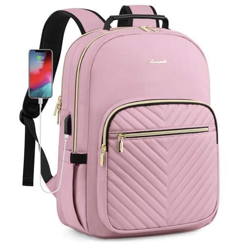 LOVEVOOK Laptop Backpack Purse for Women, Work Travel Computer Bags, College School Backpack for Student Girl, Quilted Casual Daypack with USB Port, Fit 15.6 Inch Laptop, Light Pink - color: Light Pink, size: 15.6-Inch