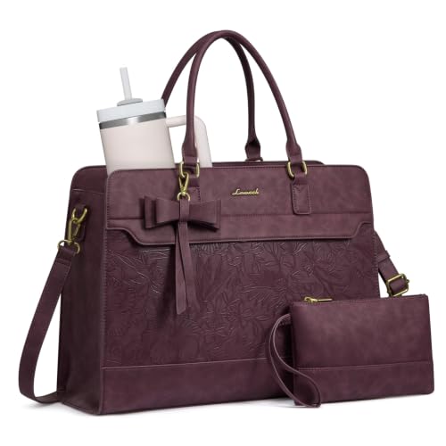 LOVEVOOK Laptop Tote Bag for Women,Leather Work Bag, Waterproof Business Teacher Bag,Large Computer Handbag Purse Briefcase,Office Gifts for Women - color: Embossed Red, size: 15.6 Inch