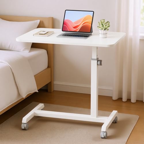 COMHOMA Overbed Bedside Table with Wheels, Hospital Bed Table Over The Bed, Adjustable Mobile Standing Desk Rolling Laptop Desk for Hospital and Home Use, White - size: 24x16in (Non-Tiltable)