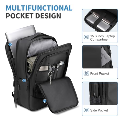 38L Travel Backpack 17" Laptop Backpack W/USB-C Port, Expandable Carry-On Bag, TSA Approved for Business College, Black - color: Black