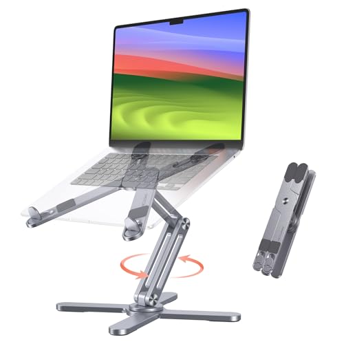 OMOTON LA10 360° Rotating Laptop Stand Riser Foldable for Desk, Space Grey | Aluminium Aolly, Adjustable Height Angles, Collaborative Work, Easy Storage, Fits Laptops up to 17", for MacBook Pro/Air HP - color: Space Grey
