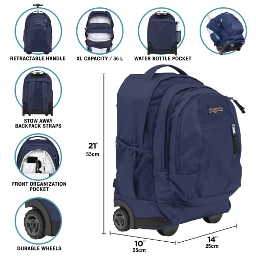 JanSport Driver 8 Rolling Backpack - Wheeled Travel Bag with 15-Inch Laptop Sleeve, One Size, Black - color: Black