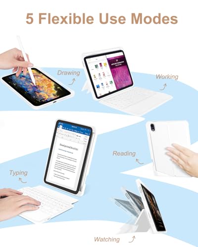 EAMPANG Case with Trackpad Keyboard for iPad mini 7th(A17 Pro, 2024)/6th Generation 8.3 inch,7-Color Backlit Wireless Keyboard Magnetic Detachable Multi-Angle Stand Cover for iPad mini 6 7 White - color: White