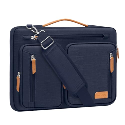 MOSISO 360 Protective Laptop Bag, Computer Bags | Side Open Messenger Bag with Trolley Sleeve&5 Pockets - color: Navy Blue