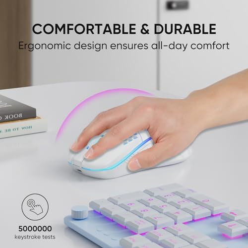 MELOGAGA Wireless Gaming Mouse RGB Rechargeable Lightweight Honeycomb White | 7-Color LED Light, 4 DPI Levels, USB-C Recharge & Stable 2.4G Wireless for PC Mac Laptop Desktop Computers - color: Wireless_White
