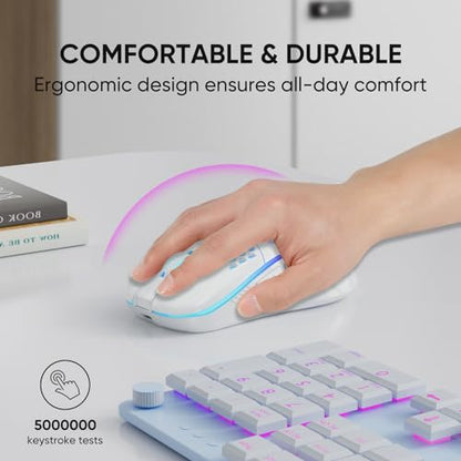 MELOGAGA Wireless Gaming Mouse RGB Rechargeable Lightweight Honeycomb White | 7-Color LED Light, 4 DPI Levels, USB-C Recharge & Stable 2.4G Wireless for PC Mac Laptop Desktop Computers - color: Wireless_White