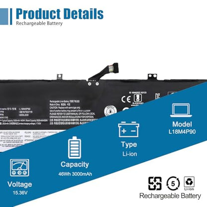 L18M4P90 Laptop Battery Replacement for Lenovo ThinkPad L13 Yoga Series L18C4P90 L18D4P90 02DL031 02DL032 02DL030 SB10T83120 SB10T83119 15.36V 46Wh 3000mAh - size: 10.62*4.34*0.27 inch L18M4P90