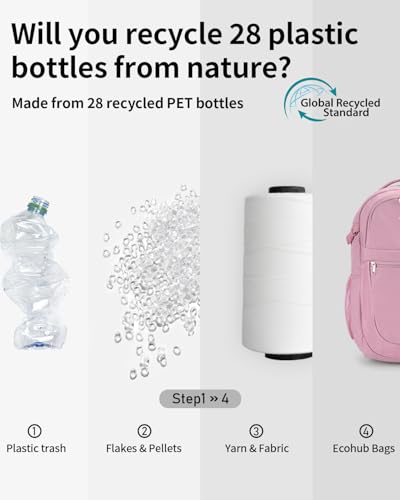 ECOHUB Travel Backpack for Women, 17.3 inch Suspended Laptop Backpack, Fashion Water-Resistant 28L Personal Item Bag with 12 Pockets for Causal, Work, Pink - color: Pink