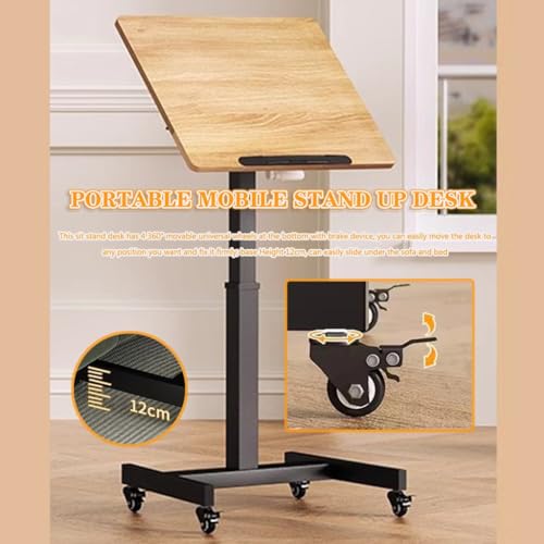 Height Adjustment Standing Desk, School Stand Up Desk with Wheels, Office Flippable Moved Laptop Table, Anti-Fall Fence Design Side Table(Black) - color: Black