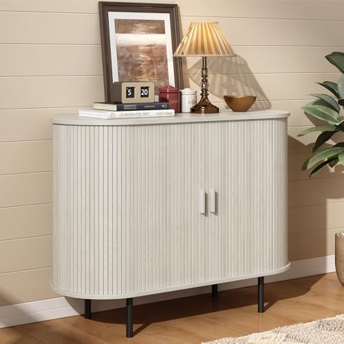 ONBRILL 40" Sideboard Buffet Cabinet with Storage, Storage Cabinet with Sliding Door & Adjustable Shelf, Modern Accent Coffee Bar Console Table for Kitchen, Entryway, Natural White - color: Natural White, size: 40"