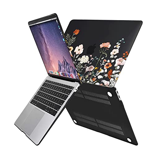 MOSISO Compatible with MacBook Air 13 inch Case M1 2022-2018, Black | Retina Display, Plastic Garden Flowers Hard Shell&Keyboard Cover&Screen Protector, Release A2337 M1 A2179 A1932 - color: Black